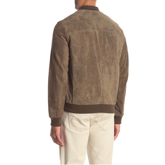 Cole Haan varsity soft olive green suede zip bomber jacket Size Medium - Picture 6 of 9